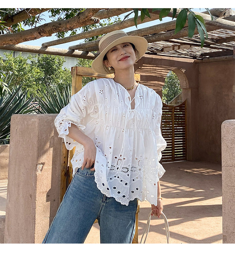 French White Shirt Women's Long Sleeve