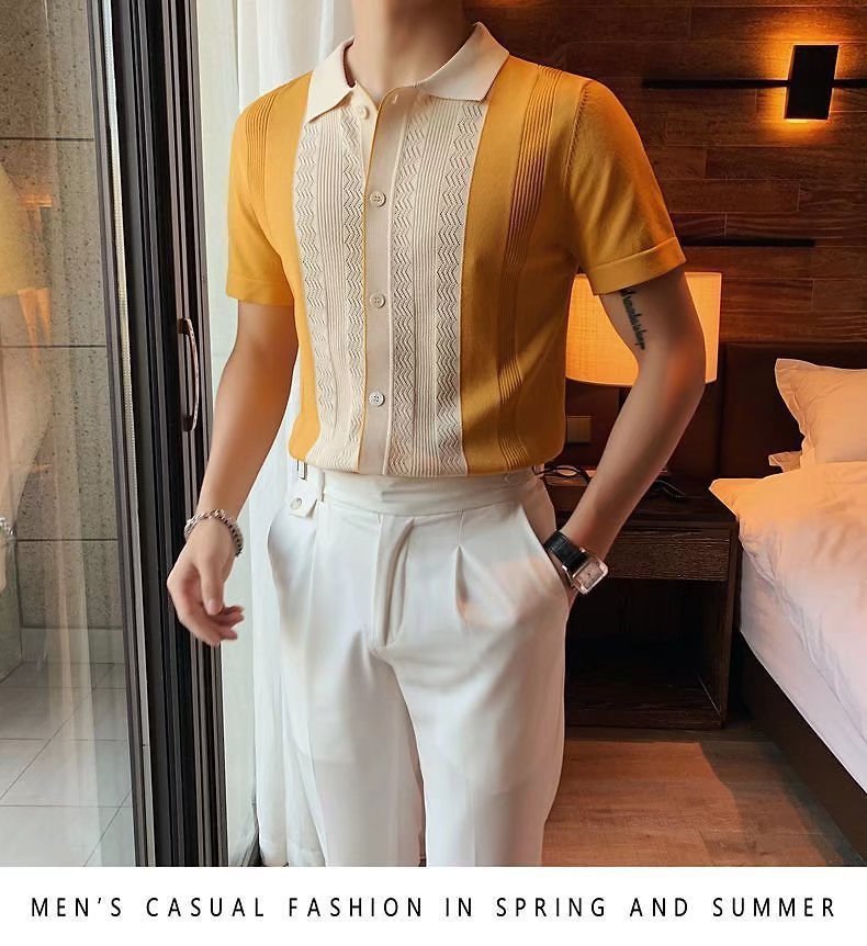 Short-sleeved T-shirt Men's Knitted Lapel Half Sleeve Bottoming Shirt Top