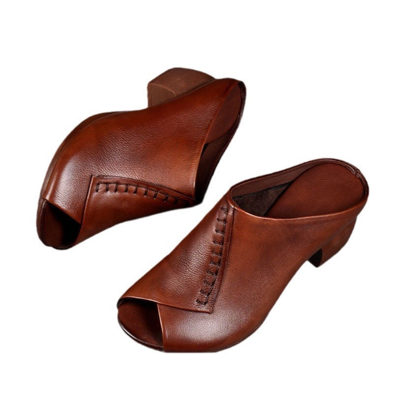 Square Heel Peep-toe Slippers Women's Outer Height Increasing Sandals Pumps