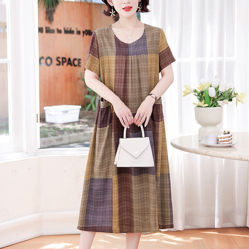 Middle-aged And Elderly Women's Cotton Silk Printing Maxi Dress