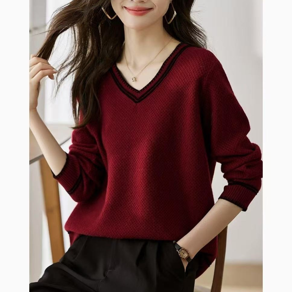 Sweater Loose Heart Collar Knitted Top