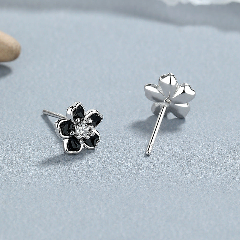925 Sterling Silver Epoxy Flowers Five Petal Flower Ear Bone Stud