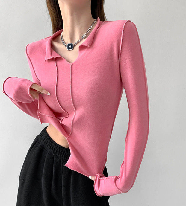 Women's Fashion Simple Solid Color Long Sleeve Bottoming Top