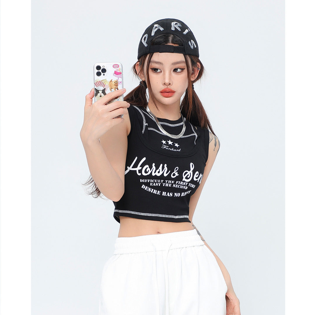 Women's Letter Halter Short Sleeveless T-shirt