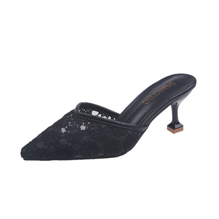 Pointed Stiletto Sandals And Slippers With Lace