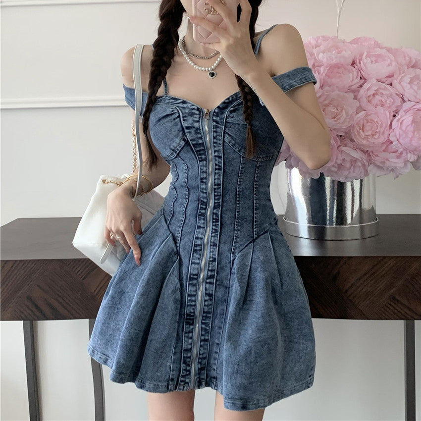 Women's Fashion Slim And Thin Waist-hugging Suspenders Denim Dress