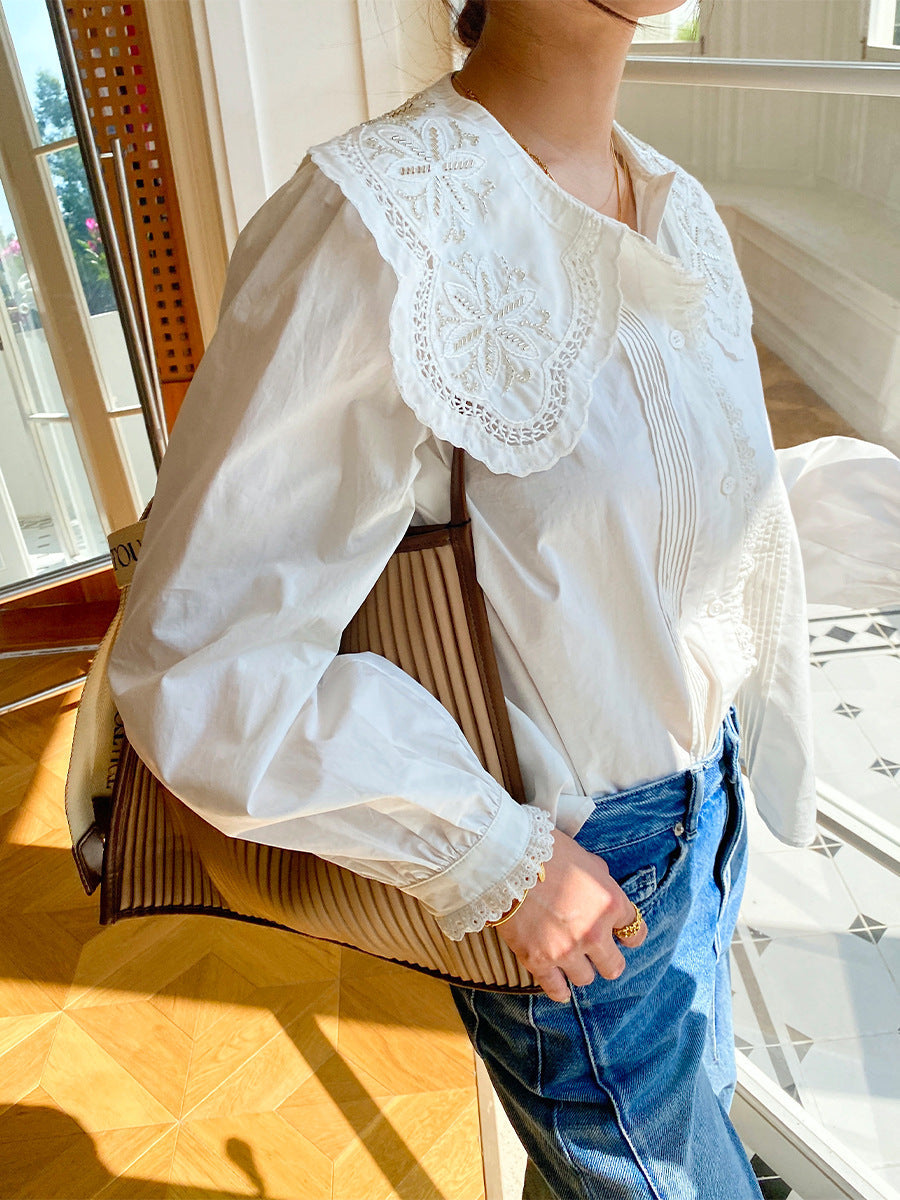 Doll Collar French Style Puff Sleeve White Shirt