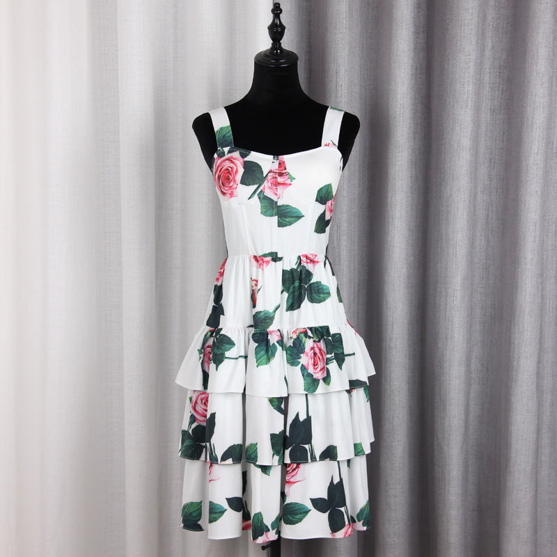 Women's Fashion Print Cake Shape Slip Dress
