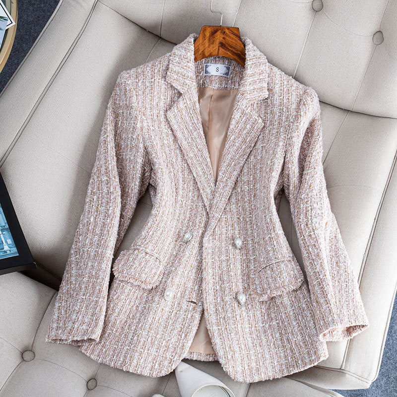 Socialite Style Plaid Tweed Woolen Coat