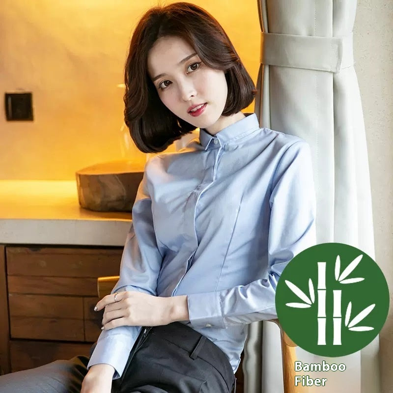 Bamboo Fiber White Shirt Women's Long Sleeve New