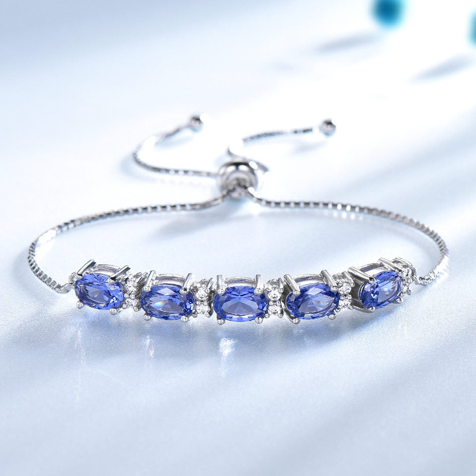 Gemstone Blue Topaz Adjustable Chain Link Bracelet