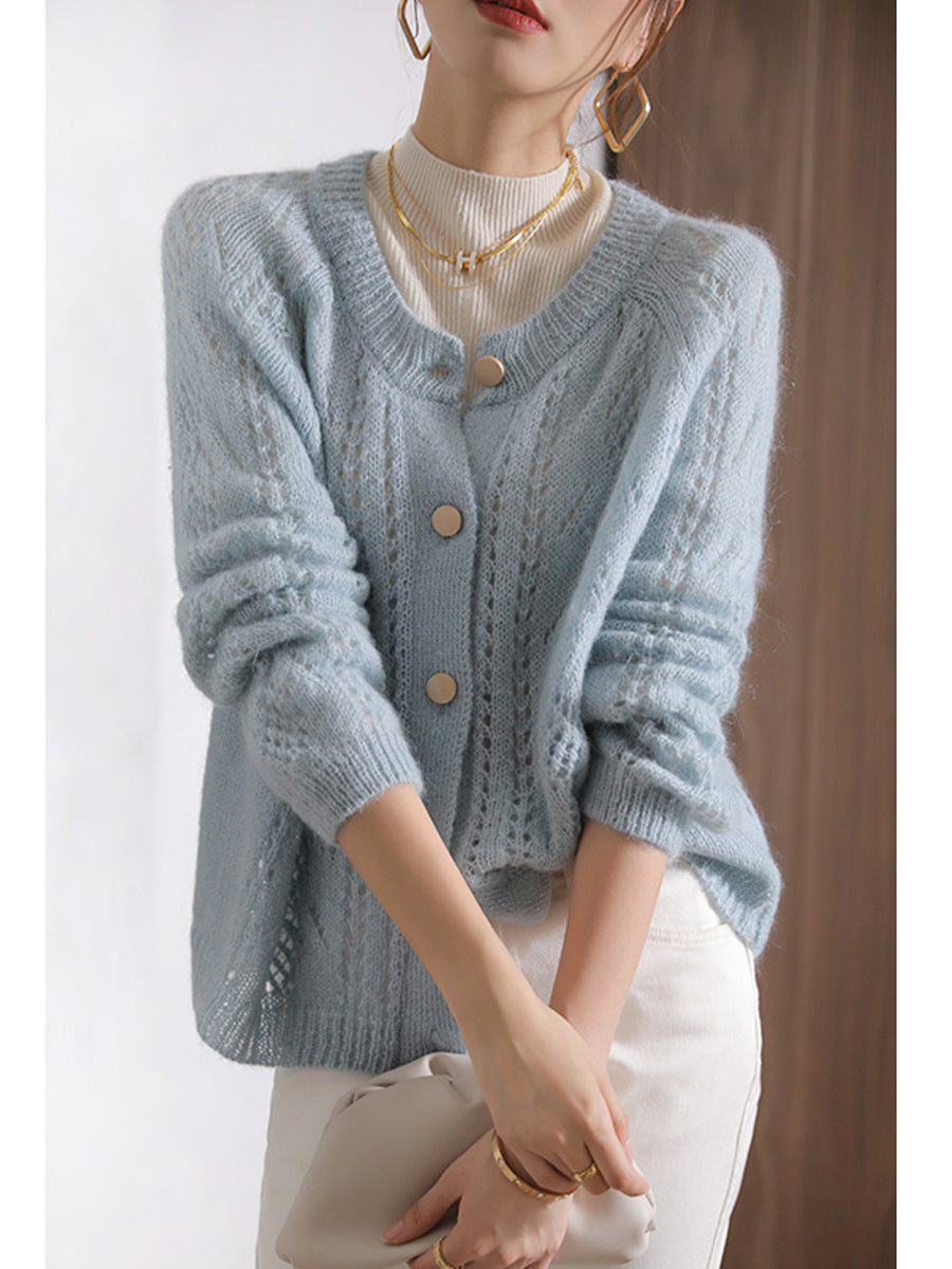 Loose And Lazy Style Hollow Soft Glutinous Knitted Cardigan