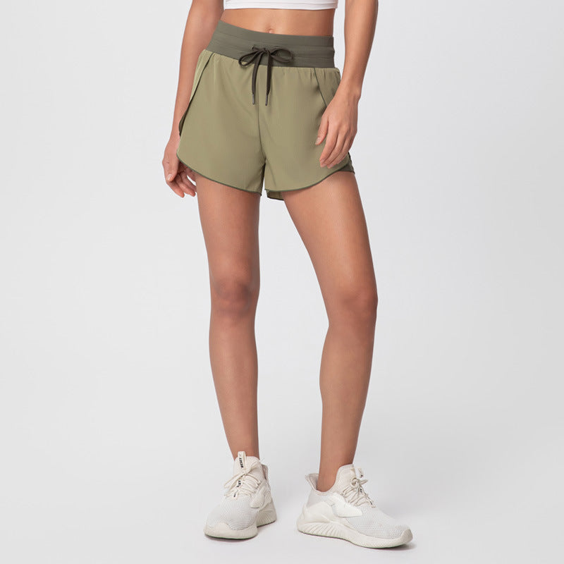 New Quick-drying Sports Shorts Women's High Waist Contrast Color Yoga Pants Pocket Two-in-one