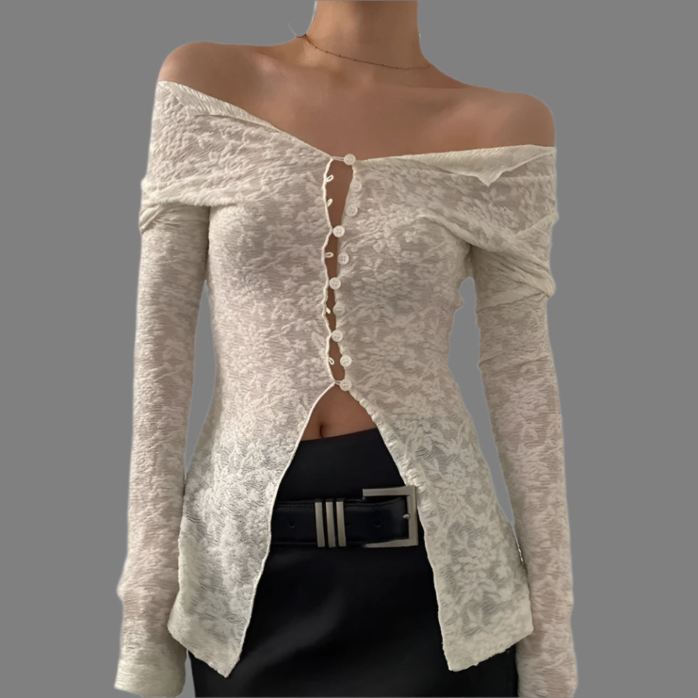 Sexy Pure Lace Light Breathable Long Sleeves Cardigan T-shirt