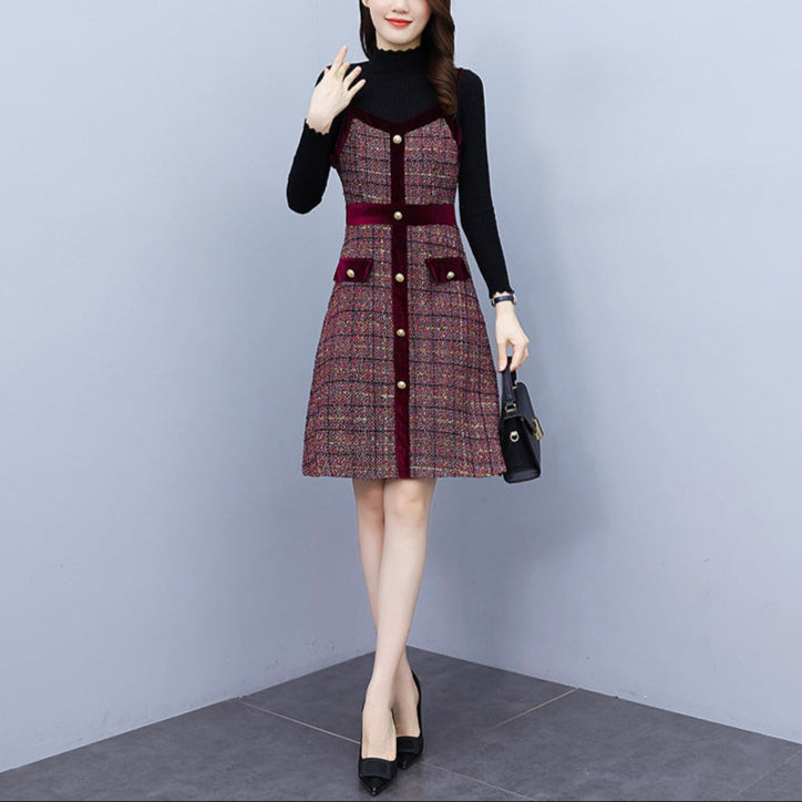 Woolen Tweed Shoulder Strap Dress