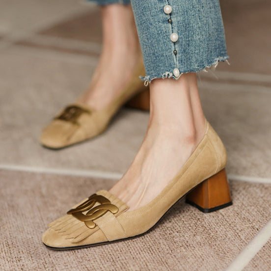 Metal Buckle Tassel Shoes Women