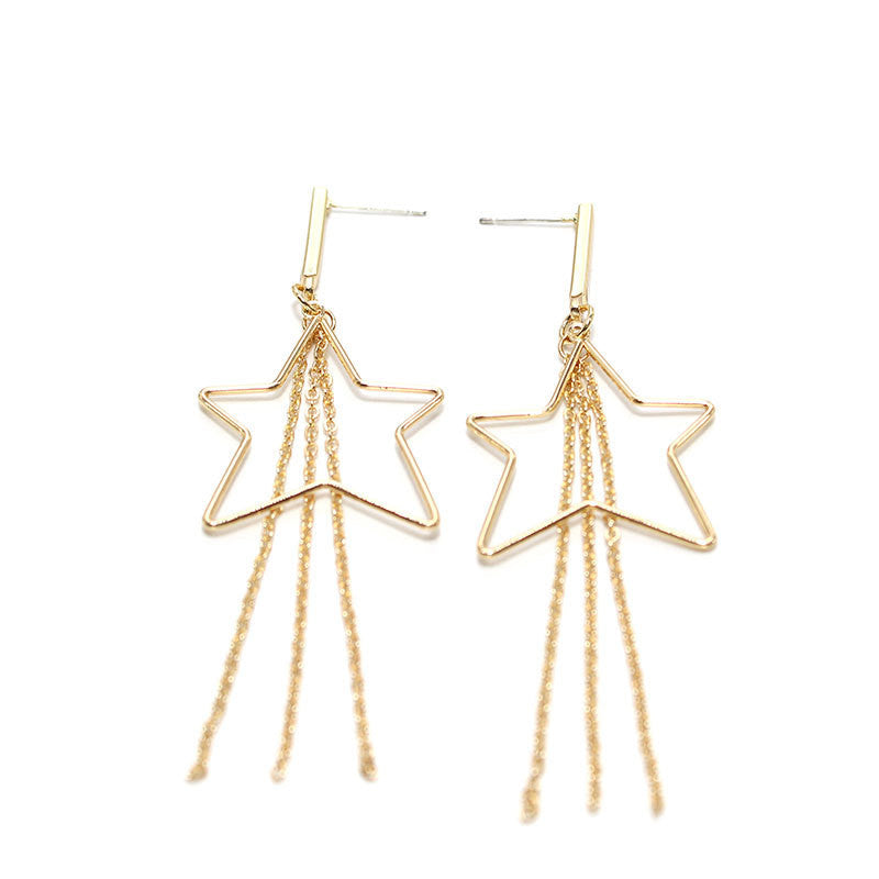 Japanese And Korean Geometric Star Tassel Chain Long Earrings