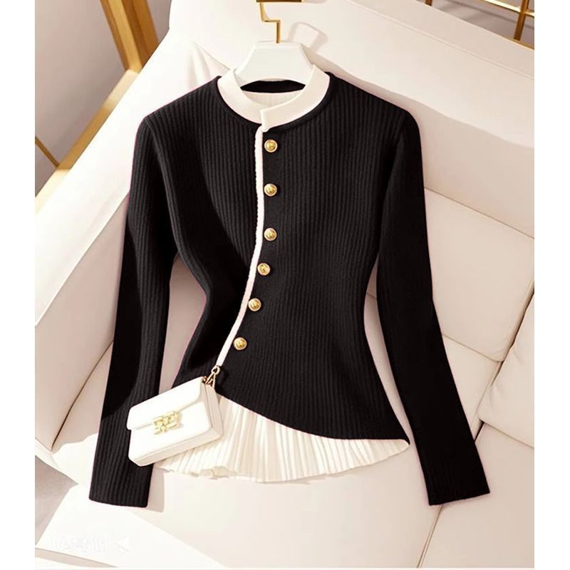 Design Sense Wine Red Fake Two-piece Knitted Sweaters