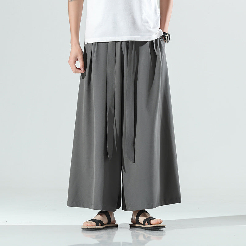 Chinese Style Summer Thin Wide-leg Pants Men's Large Size Loose Ice Silk Casual Pants