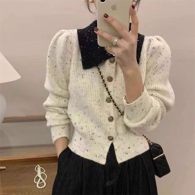 Light Luxury Socialite French Style Classic Style Lapel Knitted Cardigan For Women