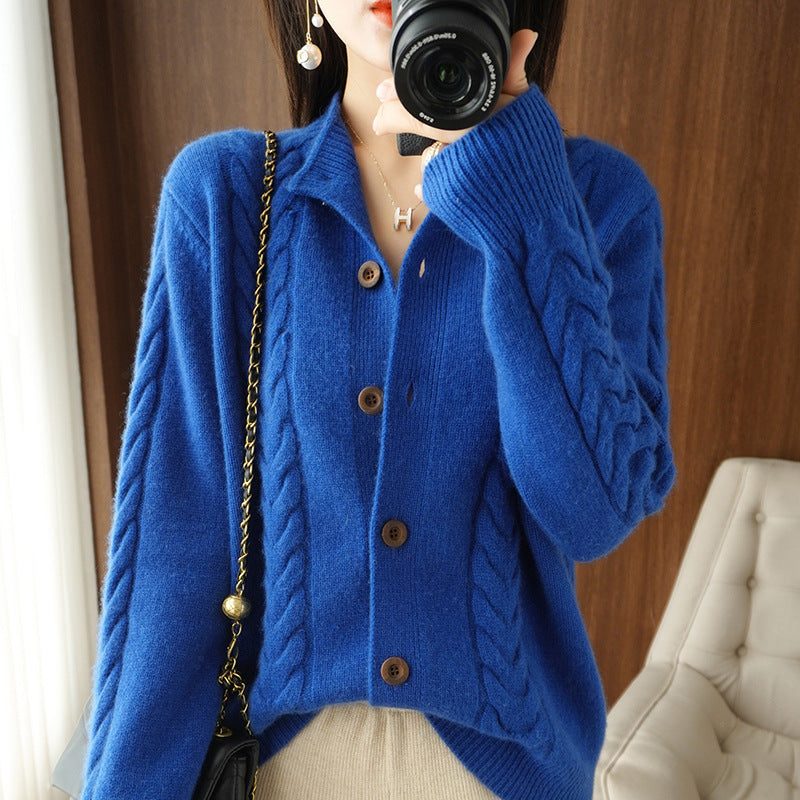 Loose Lapel Thick Twisted Short Knitted Cardigan Sweater