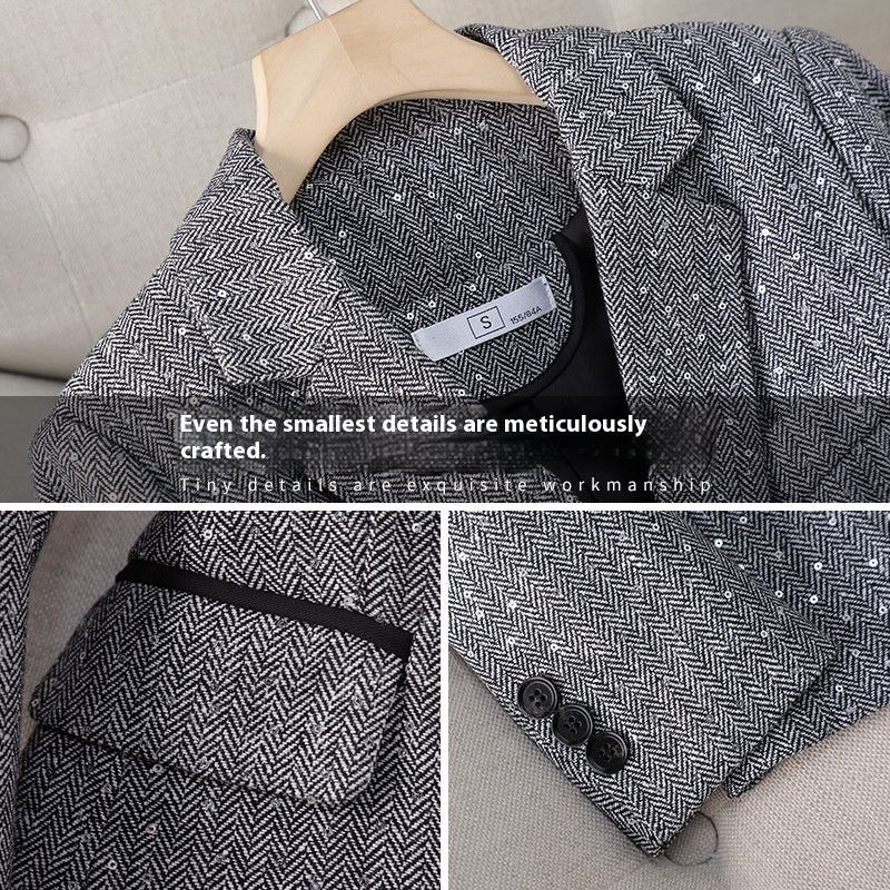 Women's Korean-style Houndstooth Design Small Suit Jacket