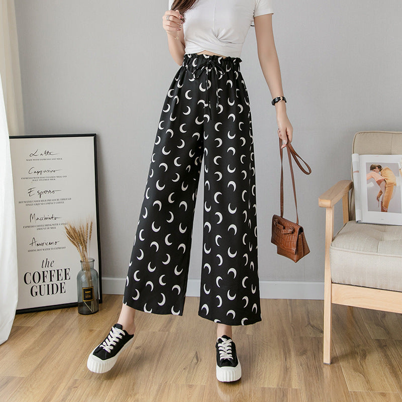 Wide-leg Pants Women's Plaid Polka-dot Nine-point High-waisted Straight Slim Loose Thin Casual Pants