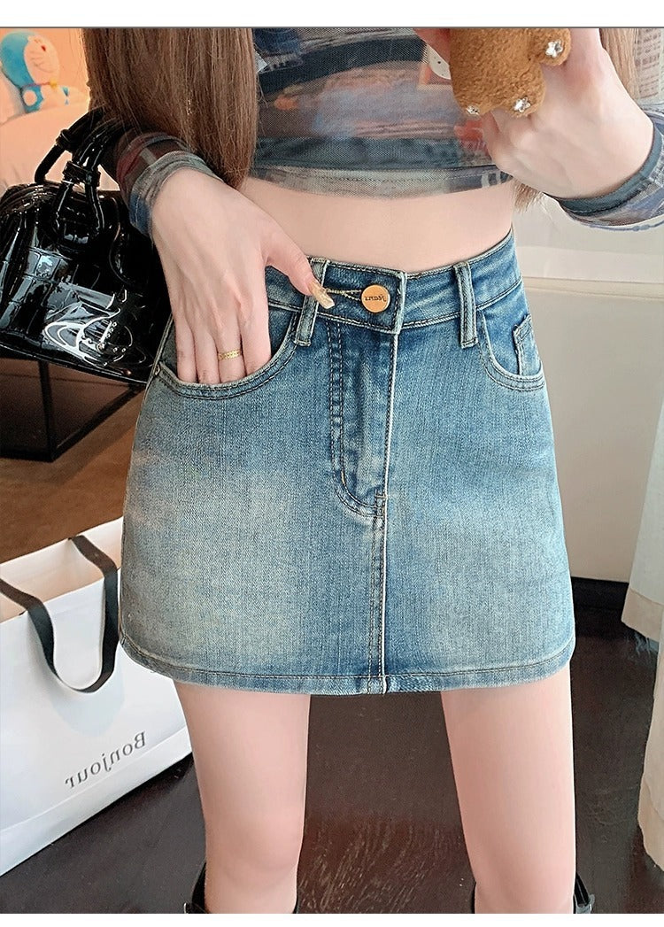 Retro Denim High Waist Hip Skirt
