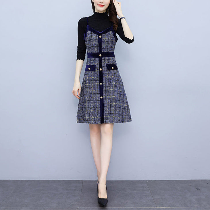 Woolen Tweed Shoulder Strap Dress