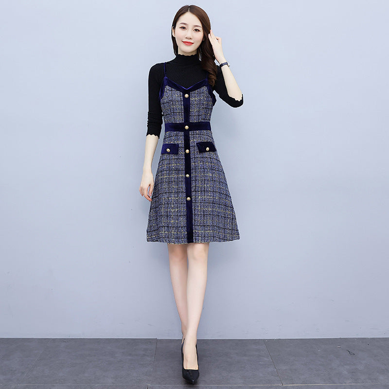 Woolen Tweed Shoulder Strap Dress