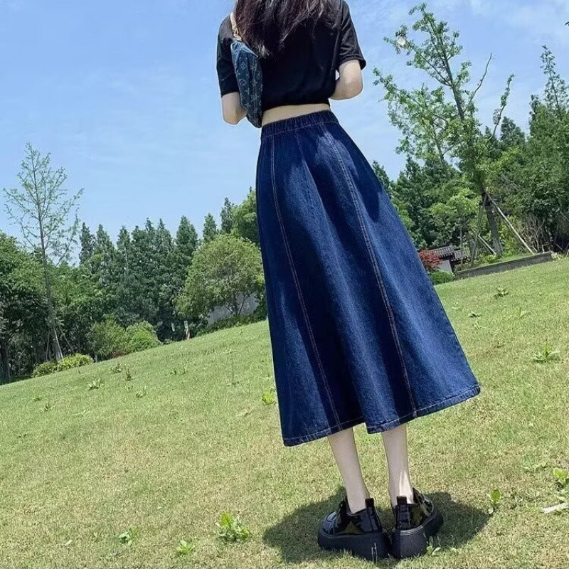 Denim A- Line High Waist Umbrella Skirt