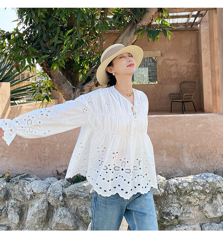 French White Shirt Women's Long Sleeve