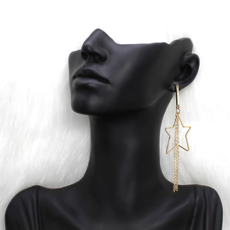 Japanese And Korean Geometric Star Tassel Chain Long Earrings