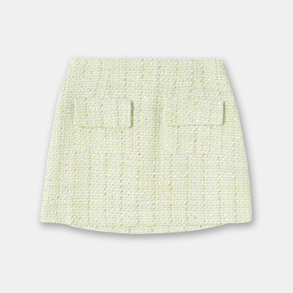 Light Green Tweed Glossy Lace Collar Jacket