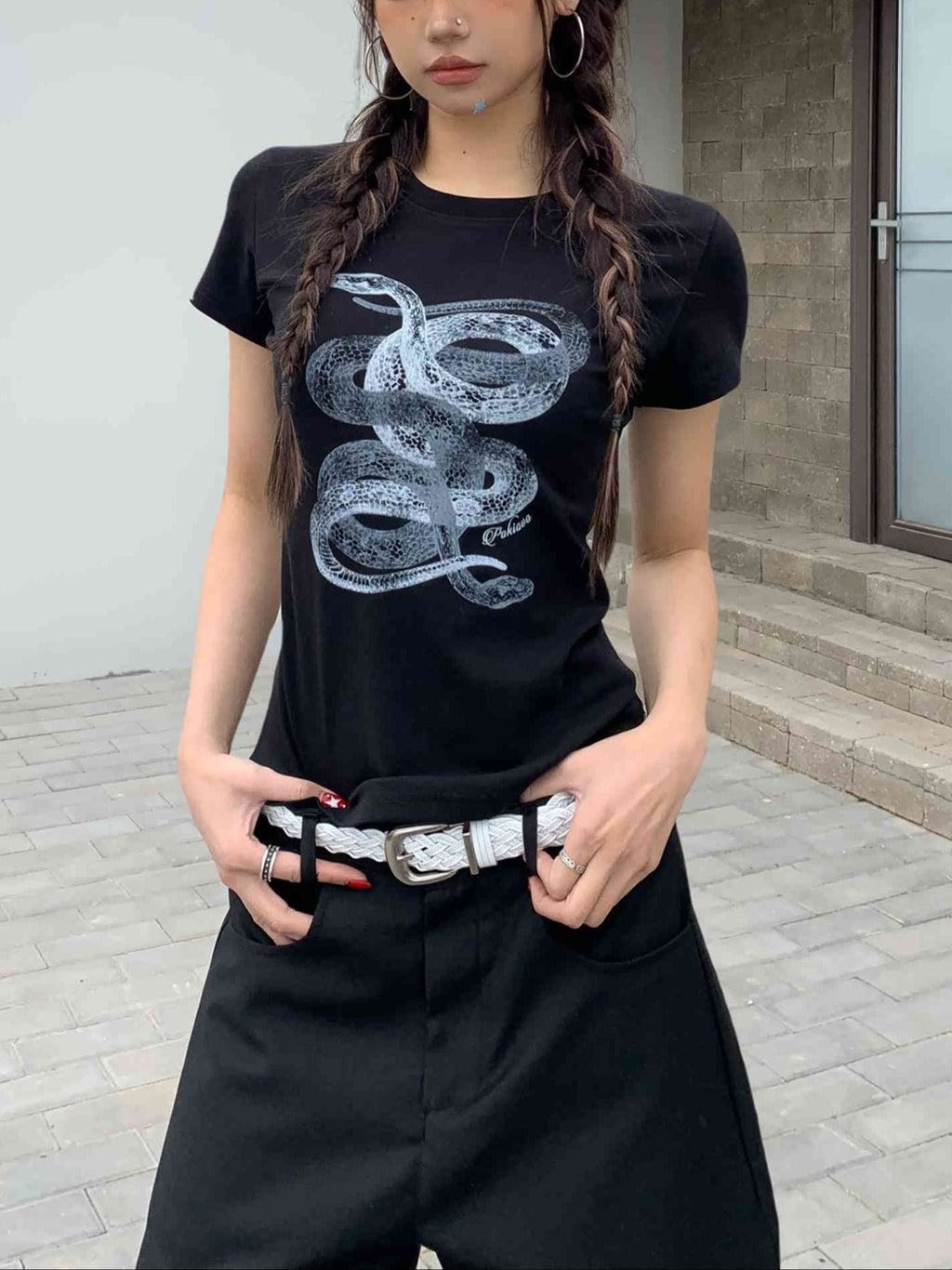 Women's Slim Fit Casual Printed Short Sleeves Short T-shirt