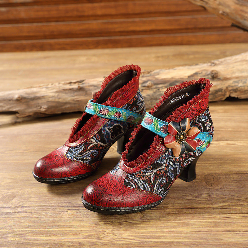 Ethnic Style Color Matching All-match Women's Boots Cowhide