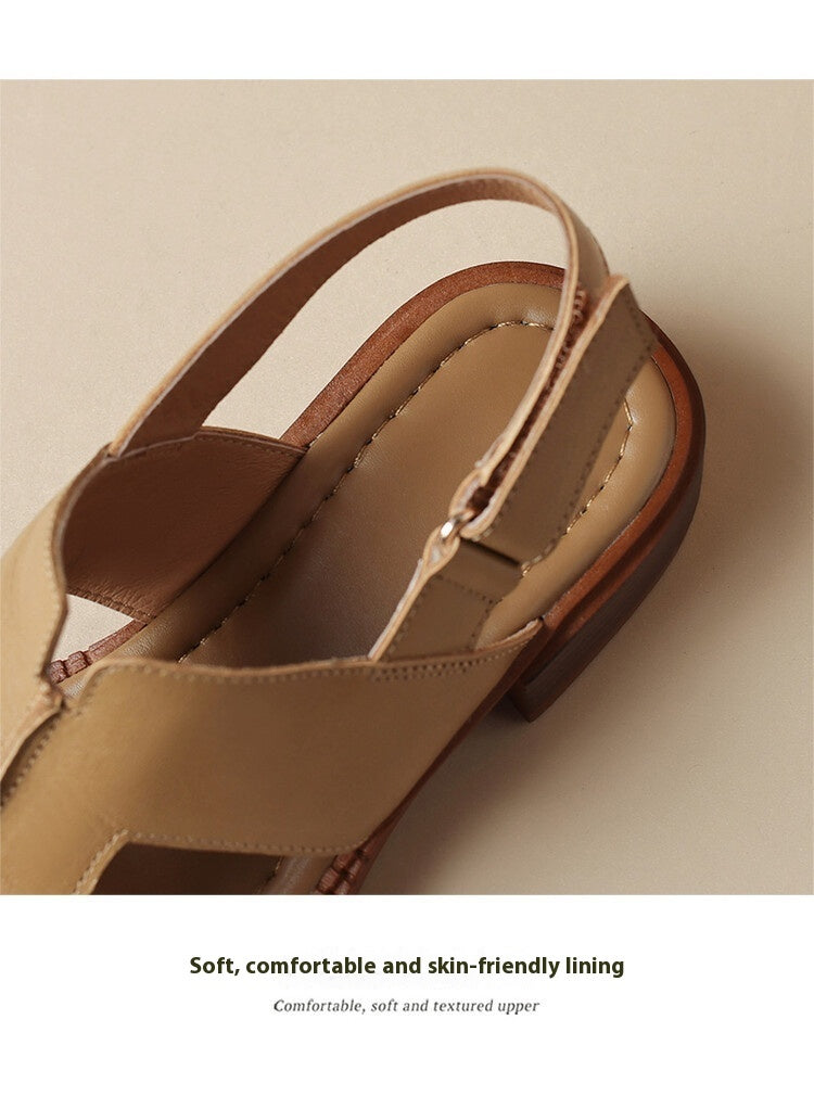 Hollowed Leisure Sheepskin Women's Shoes Summer Low Heel Sandals