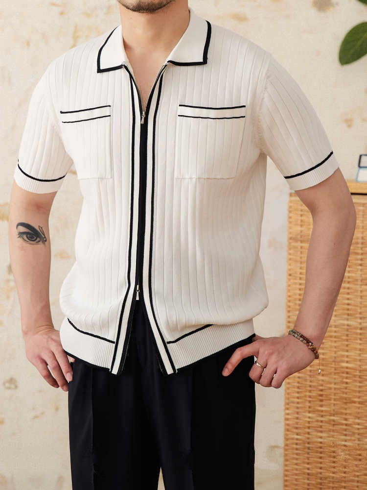 Slim Elastic Skin-friendly Lapel Short-sleeved Knitting Polo Shirt