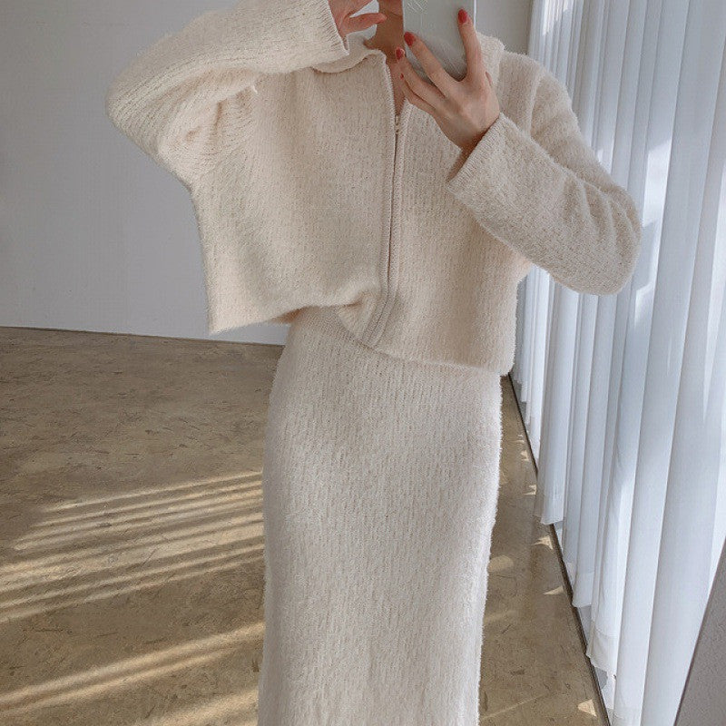 Women's Plush Cardigan Knitted Two-piece