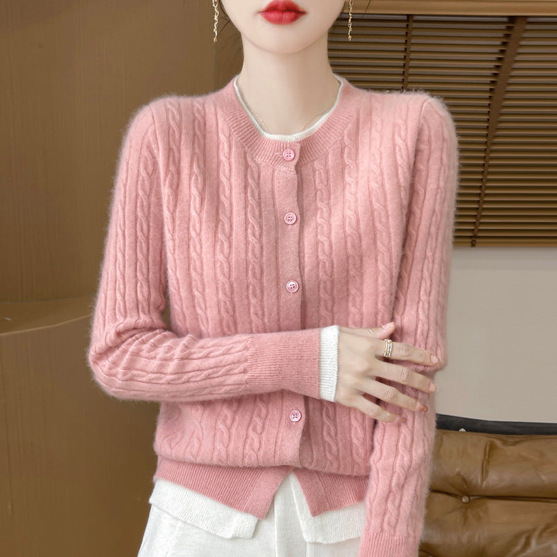 O-neck Short Small Twist Knitted False Two Pieces Color Matching Cardigan Jacket