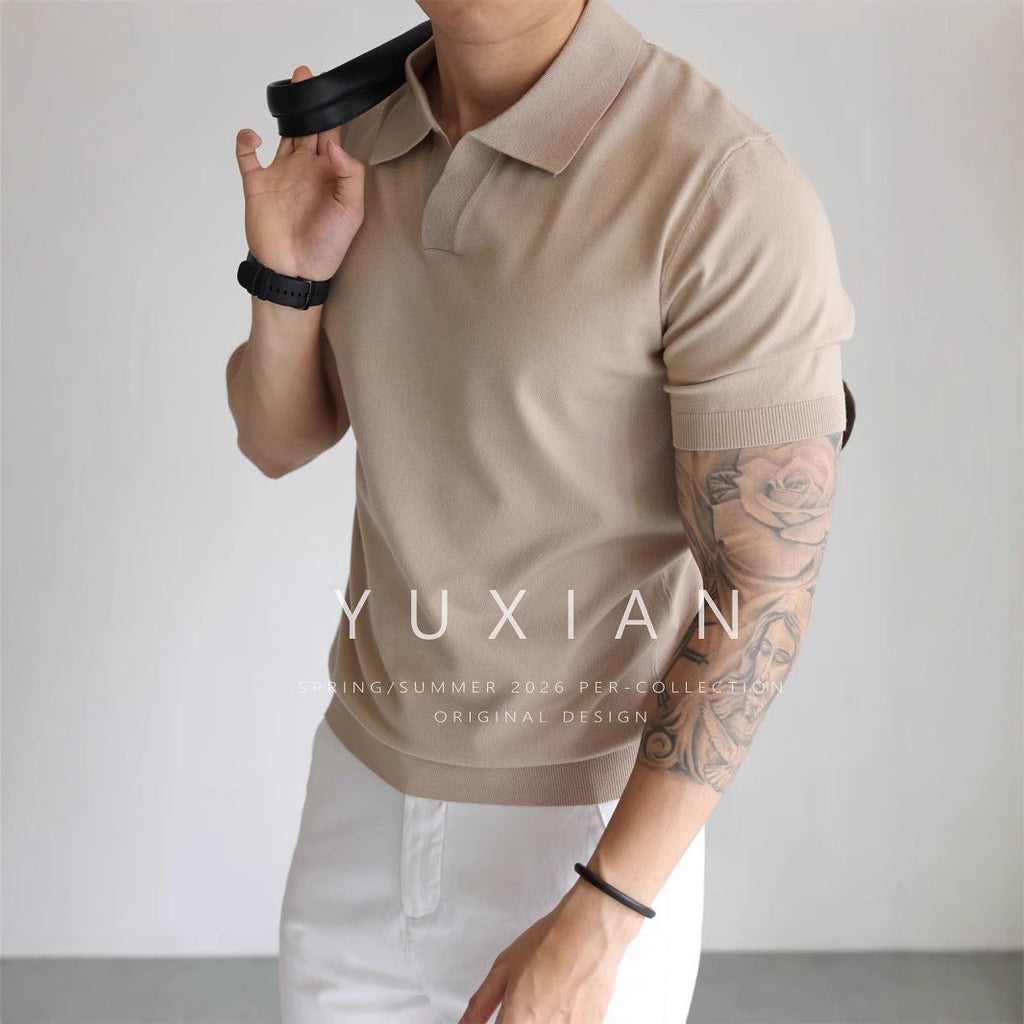 Lightly Mature Summer Ice Silk Men's Lapel Knitwear