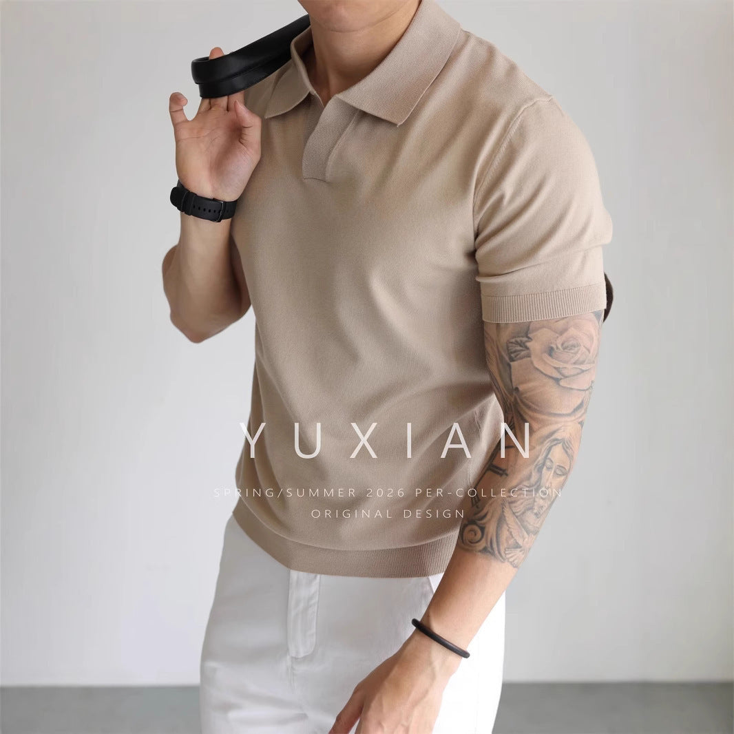 Lightly Mature Summer Ice Silk Men's Lapel Knitwear