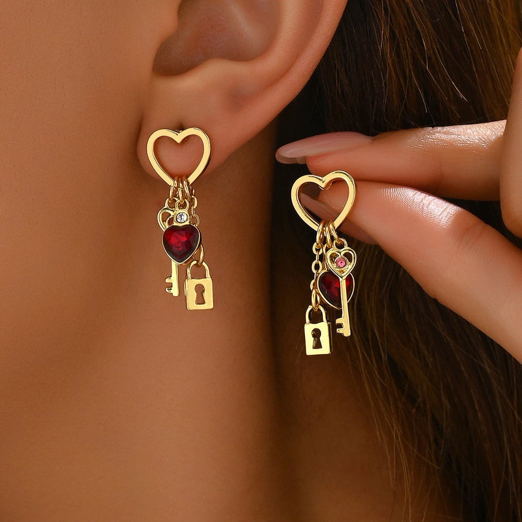 Luxury Love With Rhinestone Lock & Key Series Earrings
