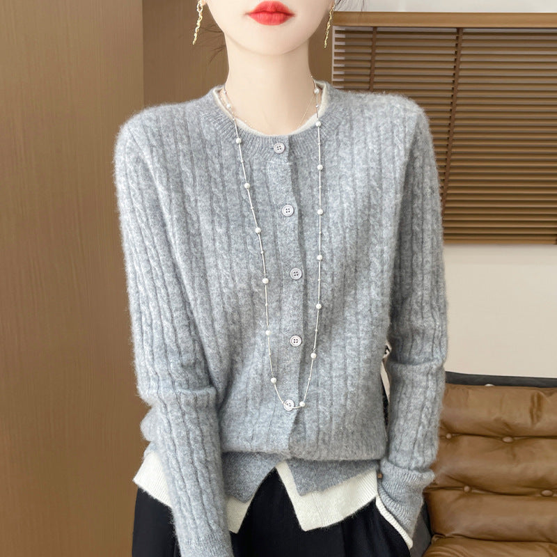 O-neck Short Small Twist Knitted False Two Pieces Color Matching Cardigan Jacket