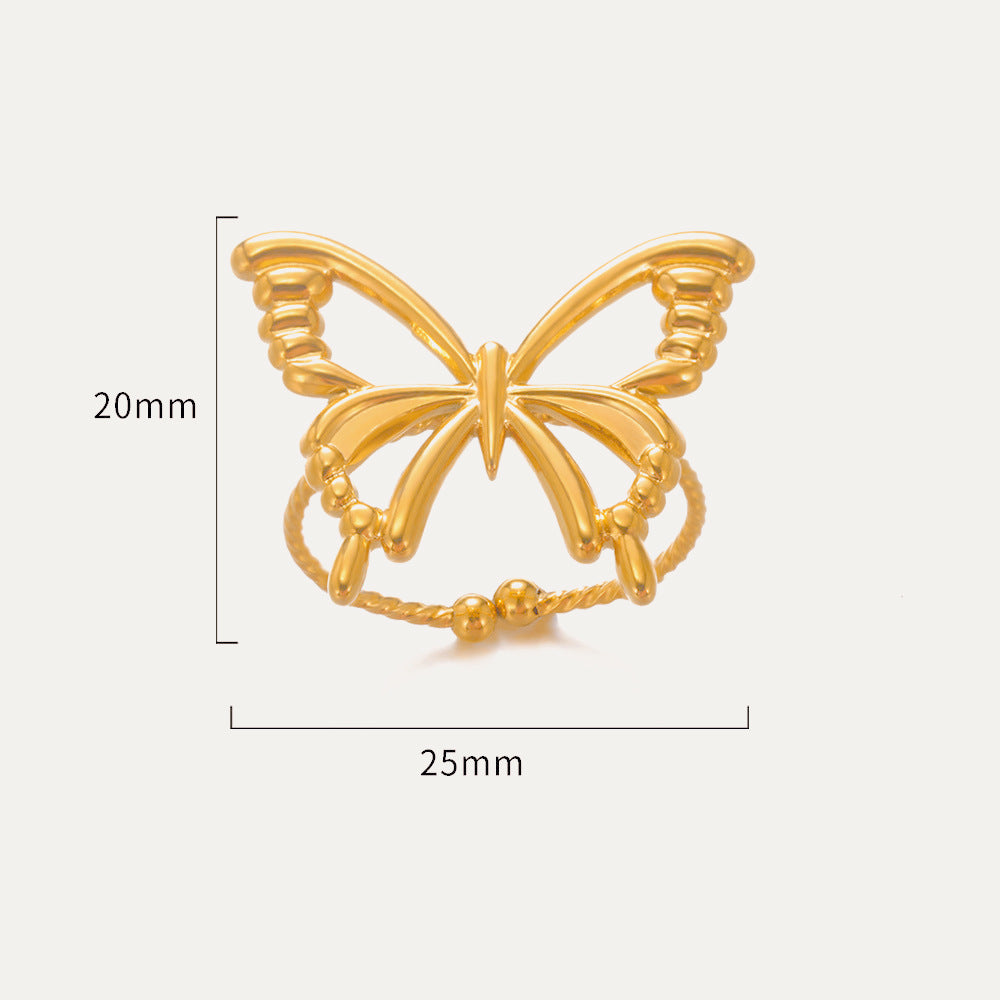 Female With Hearts Butterfly 8K Gold Plated Stainless Steel Ring