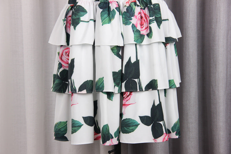 Women's Fashion Print Cake Shape Slip Dress