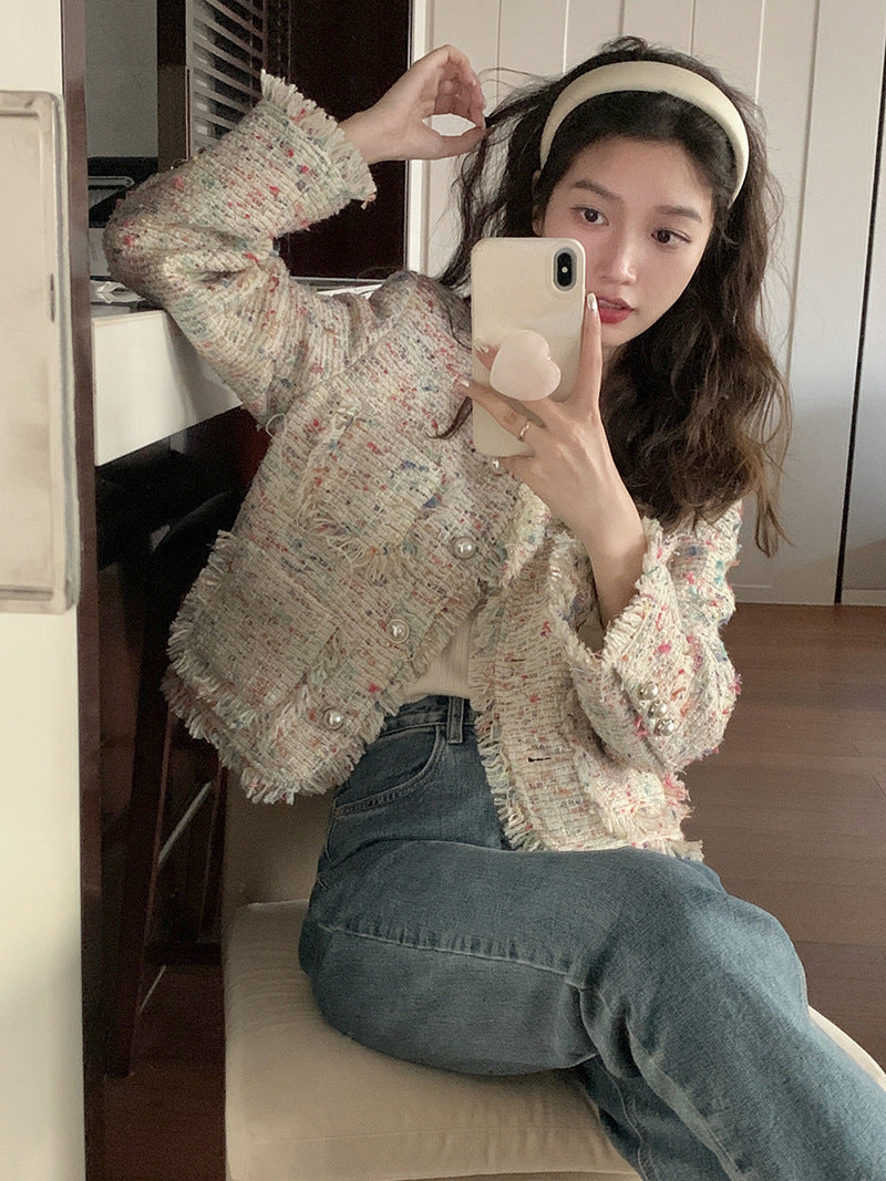 Women's Tweed Knitting Tassel Coat