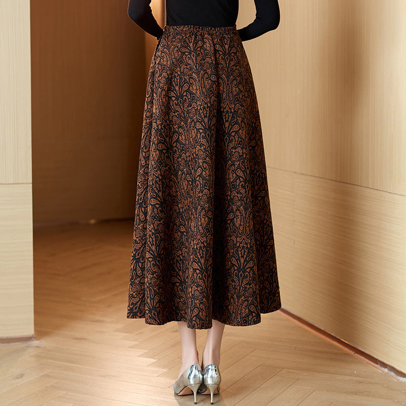 Woolen Jacquard High Waist Swing Dress Thickened Midi Skirt Umbrella Skirt