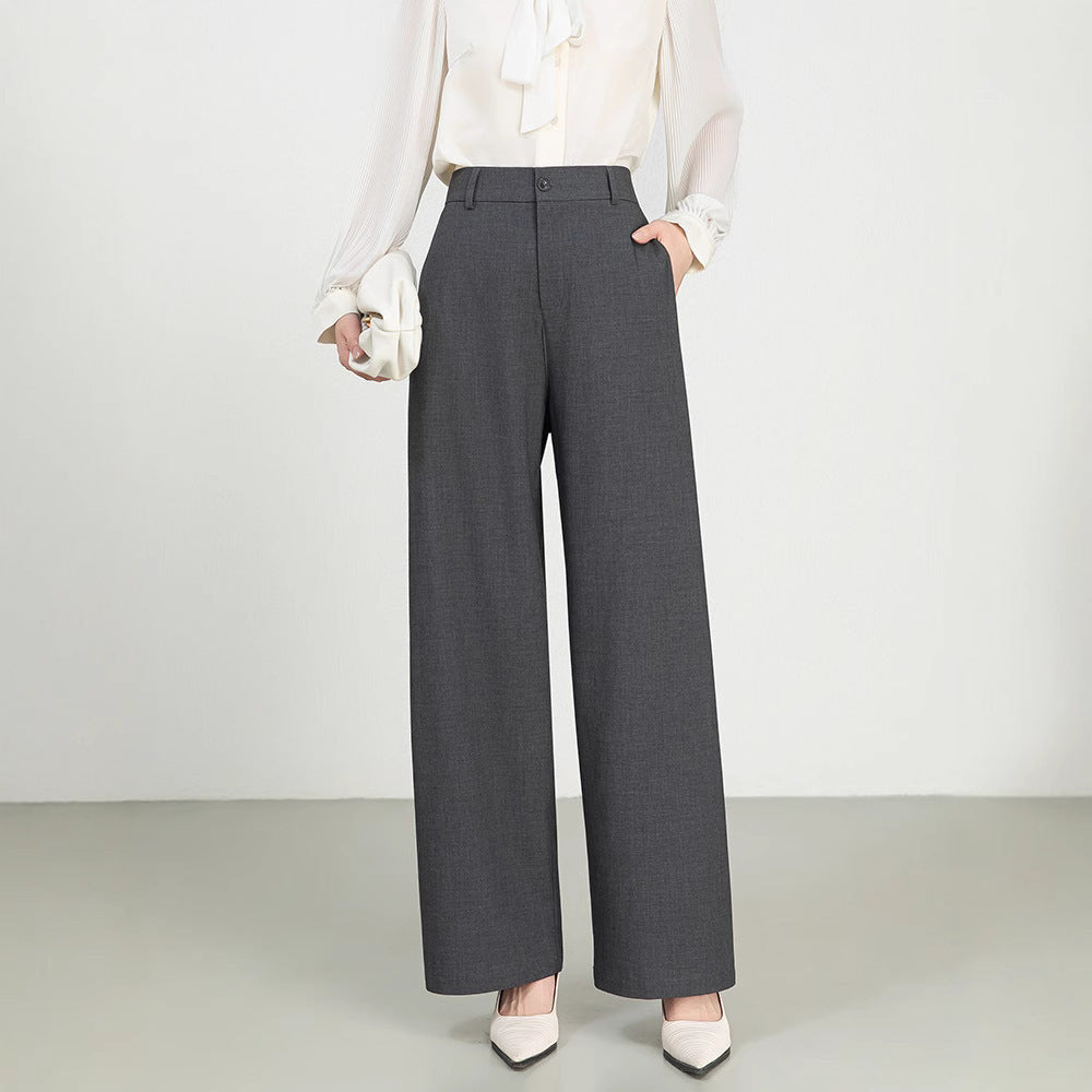 Cotton And Linen High Waist Suit Straight Wide-leg Pants