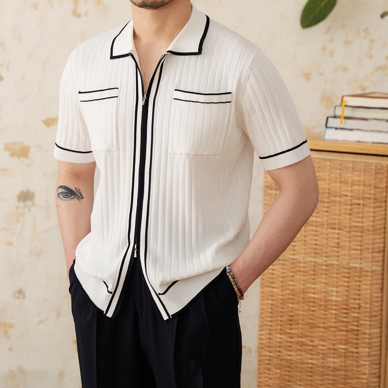 Slim Elastic Skin-friendly Lapel Short-sleeved Knitting Polo Shirt